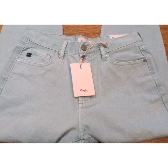 New KanCan Amelia Distressed High Rise Mom Fit Jeans Denim Womens Sz 03/25 Teal - Picture 5 of 12